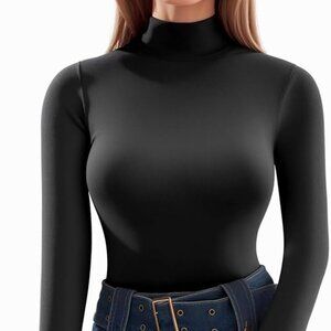 Women's Mock Turtle Neck Long Sleeve Tops Bodysuit Fleece Lined XL MangoPop